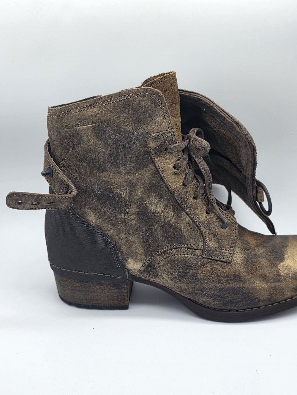 Merrell Shiloh Cuff Distressed Leather Boots Brown Gold 8.5 - Picture 10 of 16
